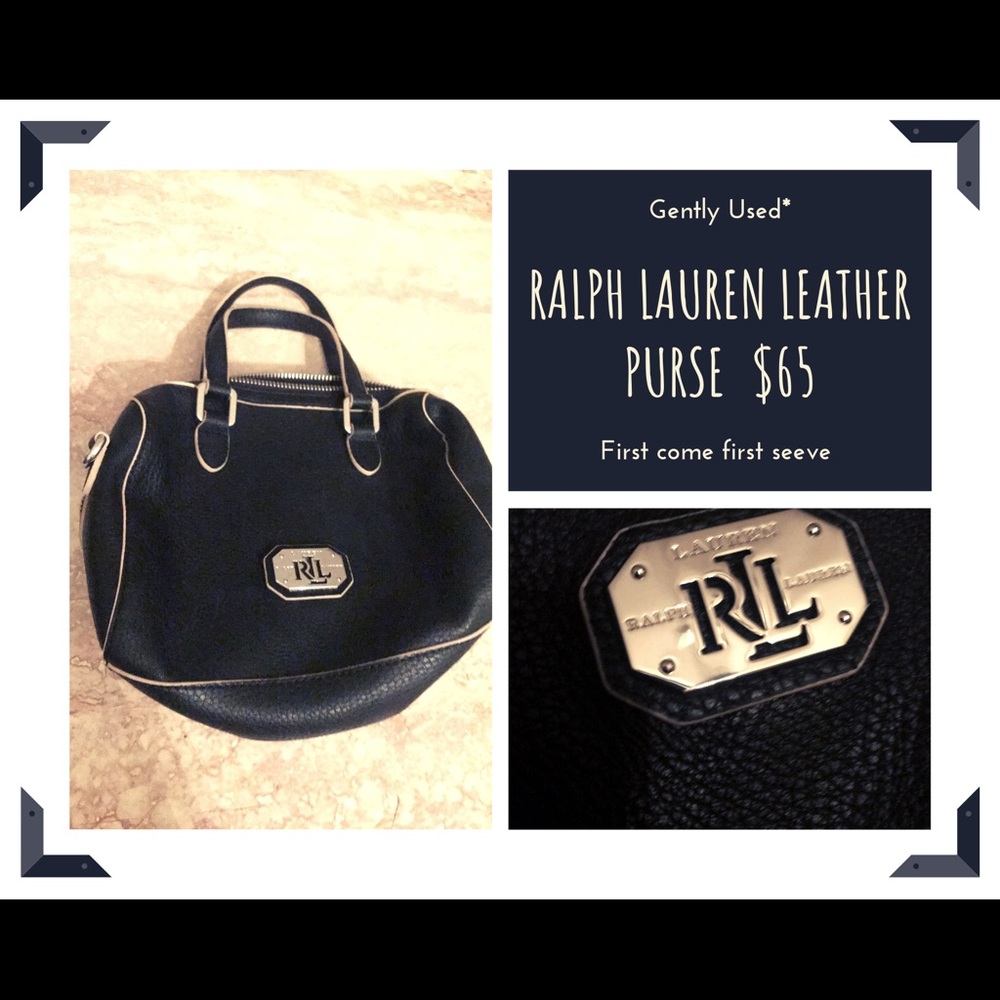 Ralph Lauren Black Leather Purse with Tan Piping
